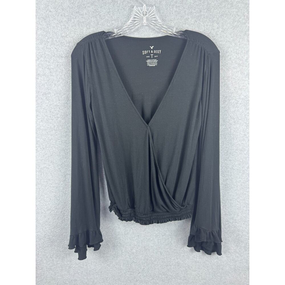 American Eagle Soft & Sexy Shirt Womens XS Black Long Sleeve V Neck Pullover Top